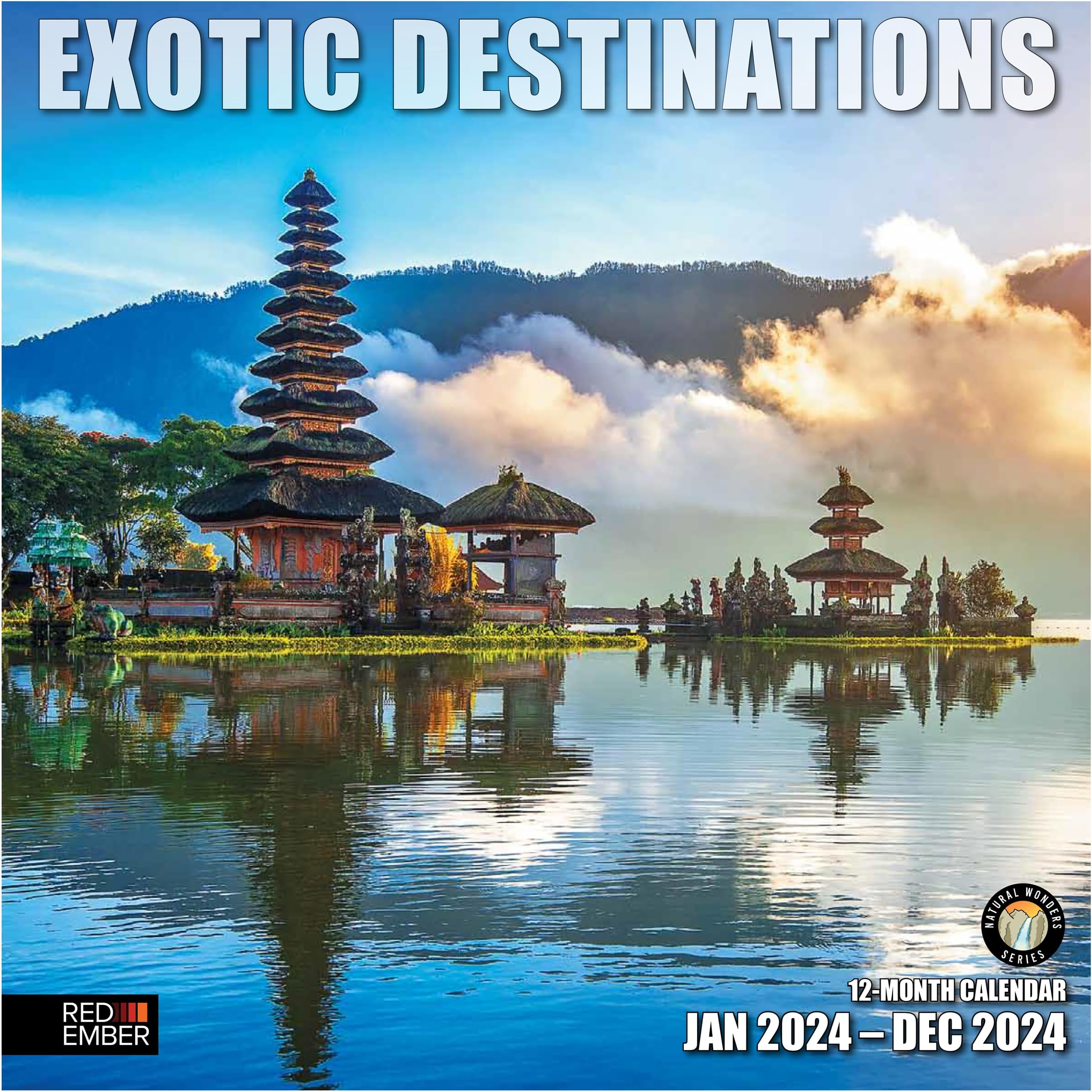 RED EMBER Exotic Destinations 2024 Hangable Monthly Wall Calendar | 12" x 24" Open | Thick & Sturdy Paper | Giftable | Scenic Nature Travel | Wanderlust at Its Best