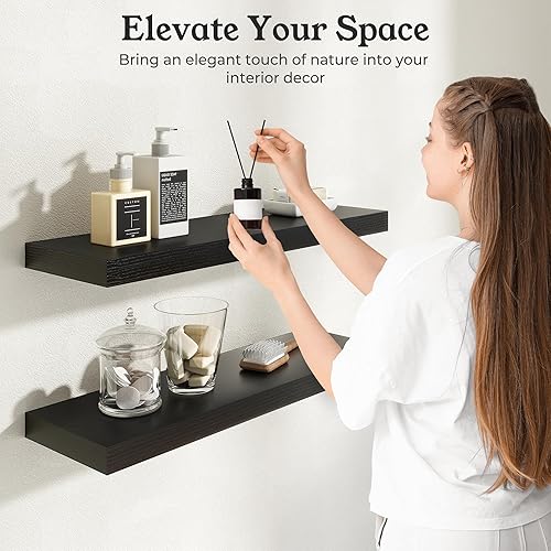 Miniatura 4 de Estantes flotantes para pared, estantes de madera rústica montados en la pared para baño, dormitorio, sala de estar, cocina, estante colgante para