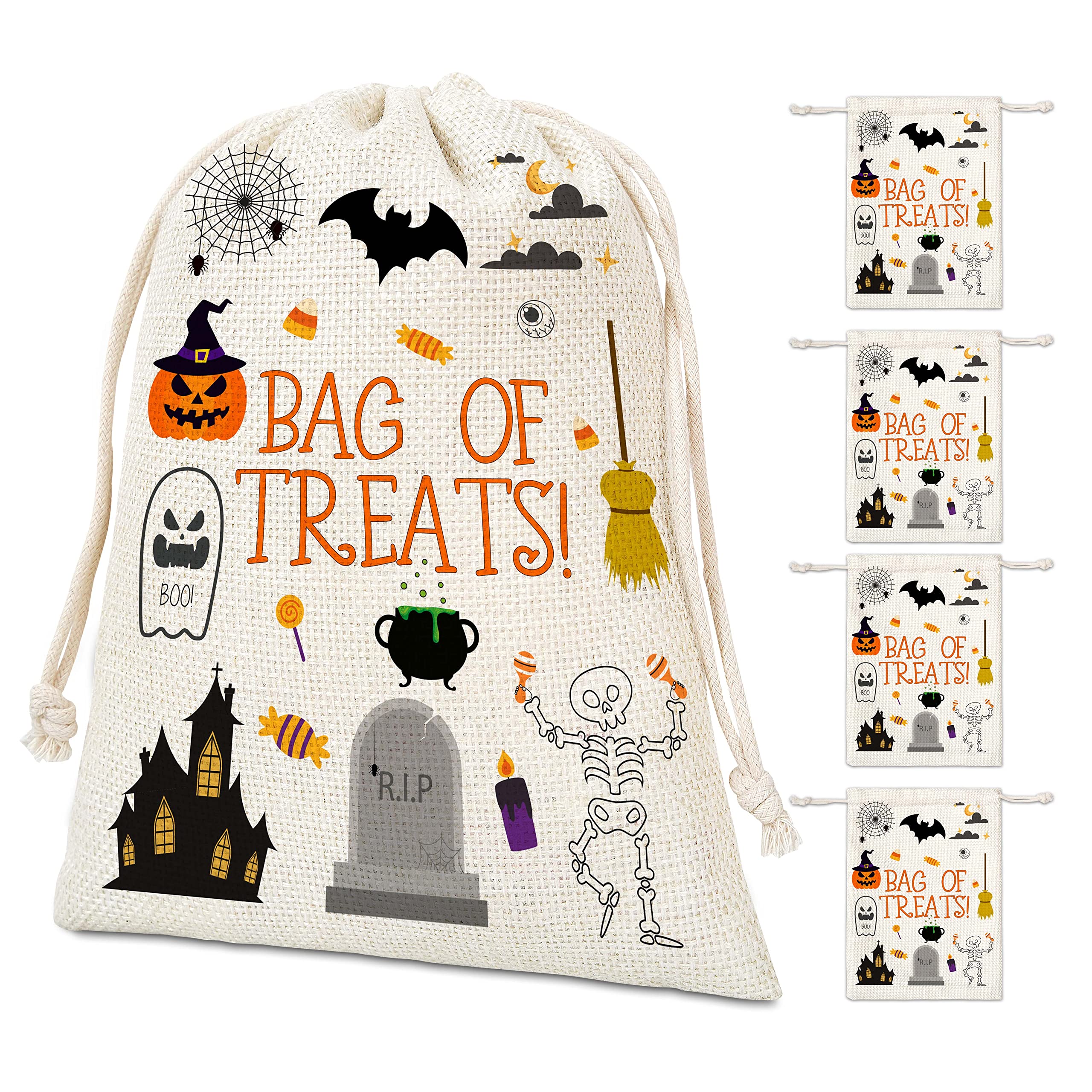 Halloween Party Gifts Bags, Witches Treat Bags, Decorations, Halloween Party Bags, Halloween Boo Treat Bags, Trick Or Treat Bags, 5 Pack Drawstring Bags (c01)