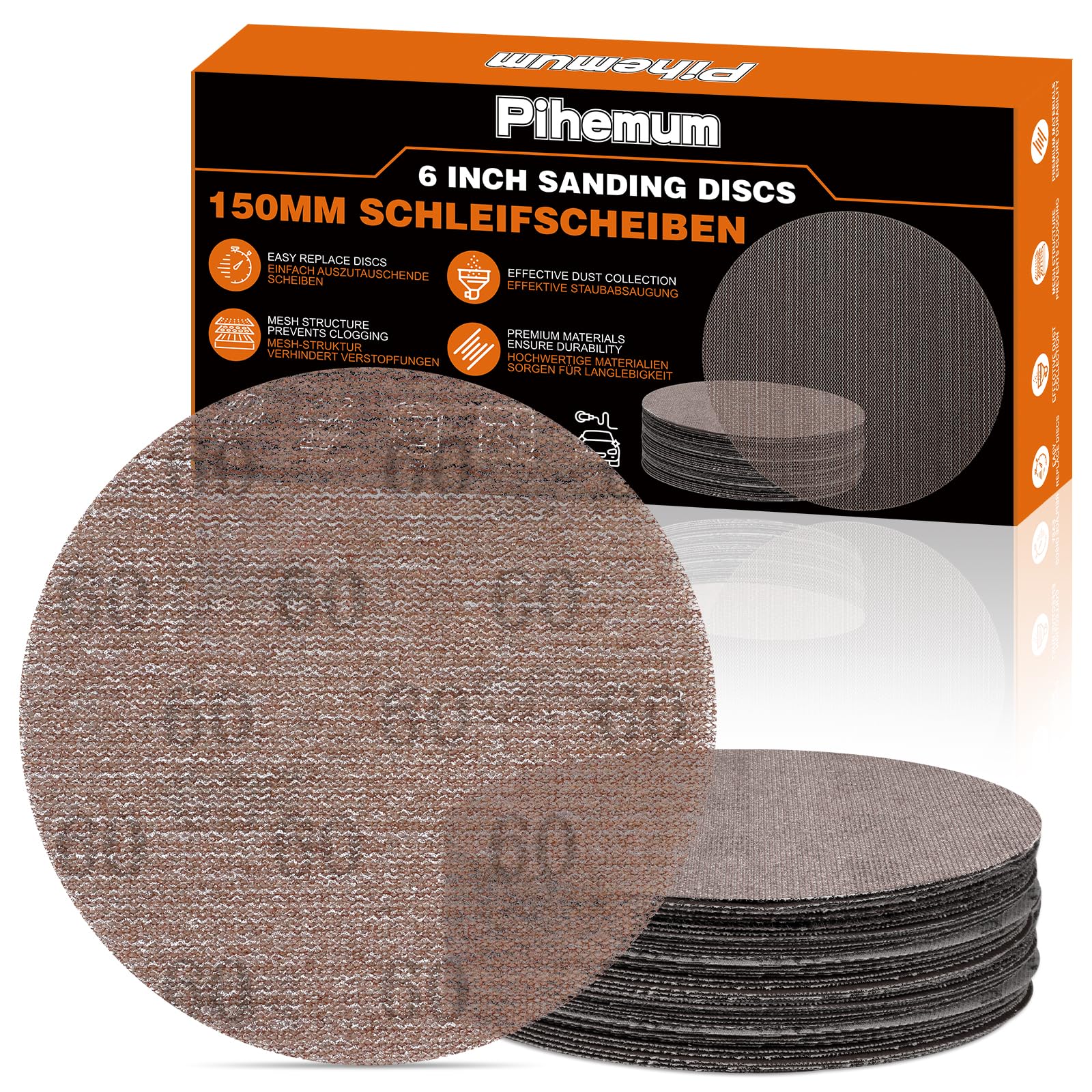 pihemum 50 Pcs 150mm Mesh Sanding Discs 400 Grit Hook and Loop Net Sandpaper for Orbital Sander