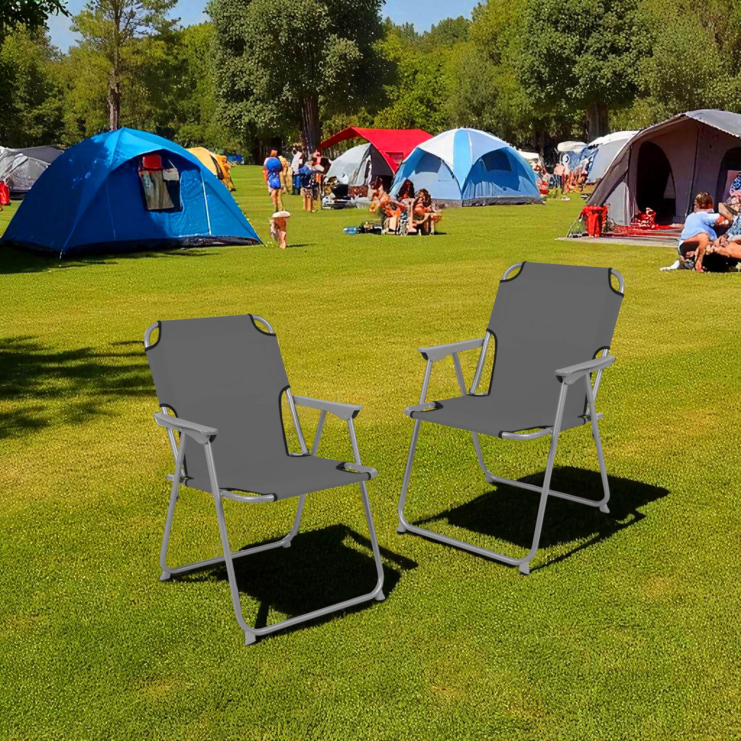 Spetebo Camping Klappstuhl grau belastbar bis 120 kg - 2er Set - Klassischer Campingstuhl klappbar - Gartenstuhl Angelstuhl Faltstuhl Campingsessel klassisch für Garten Reise Festival
