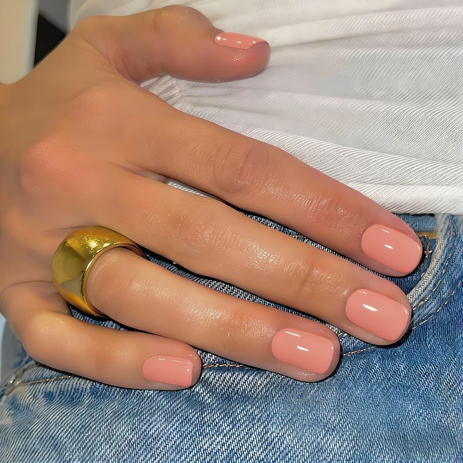 Soft Gel Press on Nails Short Square, 30 Pcs 15 Sizes Coral Pink Short Fake Nails Press ons, Glossy Full Cover Glue on Nails with Nail Glue for Women at Home Summer Manicure