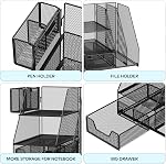 ADO03 Metal Mesh Desk Organizer with File Holder, 2-Tier Paper Letter Tray and one Drawer, 2 Pen Holders & 2 Vertical Magazine Holders for Office Supplies
