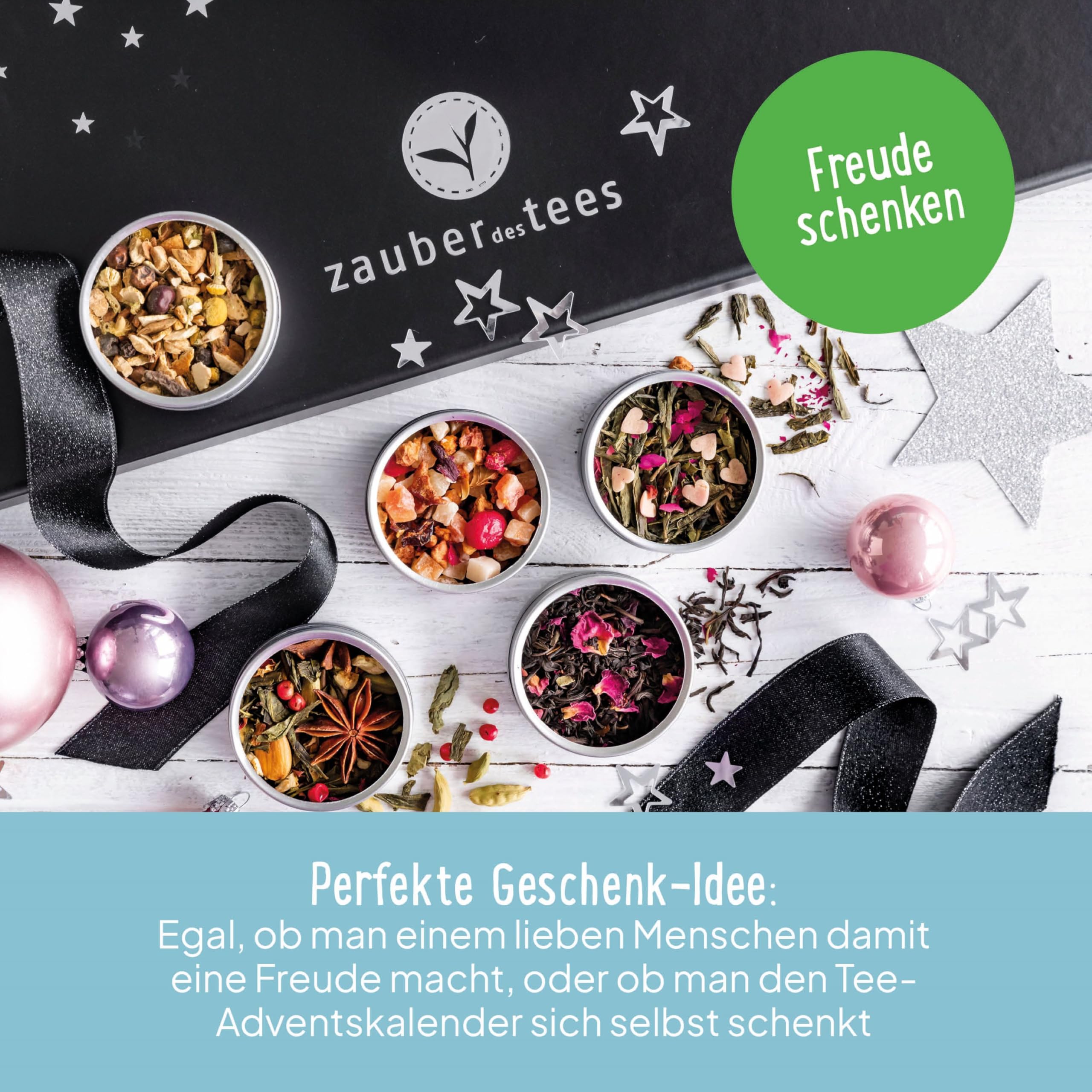 Zauber des Tees | Tee-Adventskalender 2025 | Weihnachtskalender mit 24 besonderen Tees, handgefertigt, in edler Magnet-Geschenkbox | Tee Geschenkset für Teeliebhaber