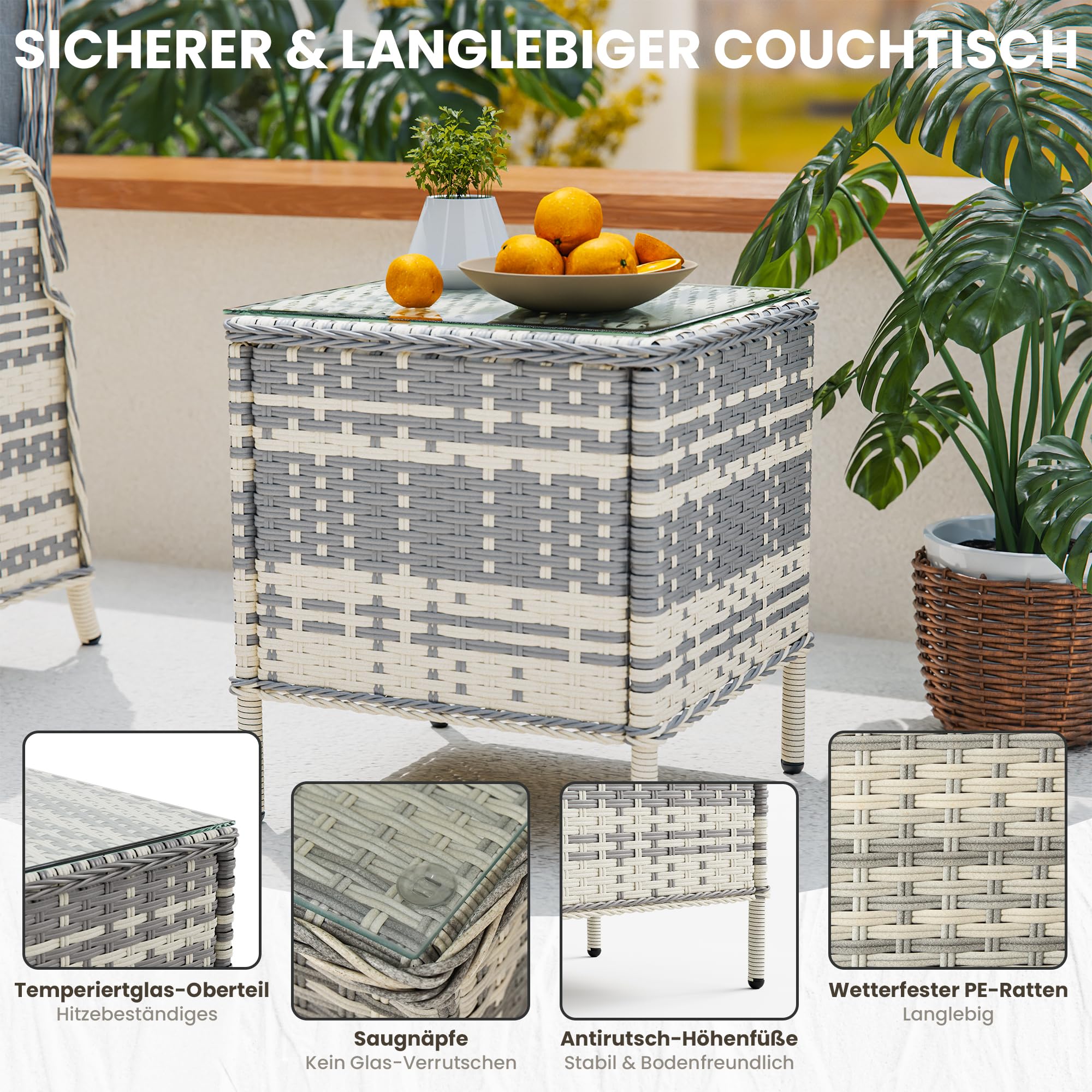 ALAULM 5-teiliges Rattan Gartenmöbel Set mit 2 verstellbaren Relaxsofas, 2 Hockern & 1 Couchtisch, wetterfestes Polstergarnitur für Terrasse, Balkon, Garten (Schwarz)