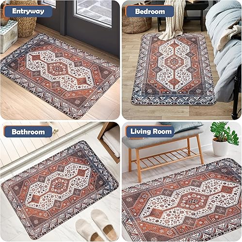Miniatura 7 de LINROMIA Alfombras de área bohemias, alfombras pequeñas de 2 x 3 pies, antideslizantes, para puerta de interior, para baño, lavables, estéticas