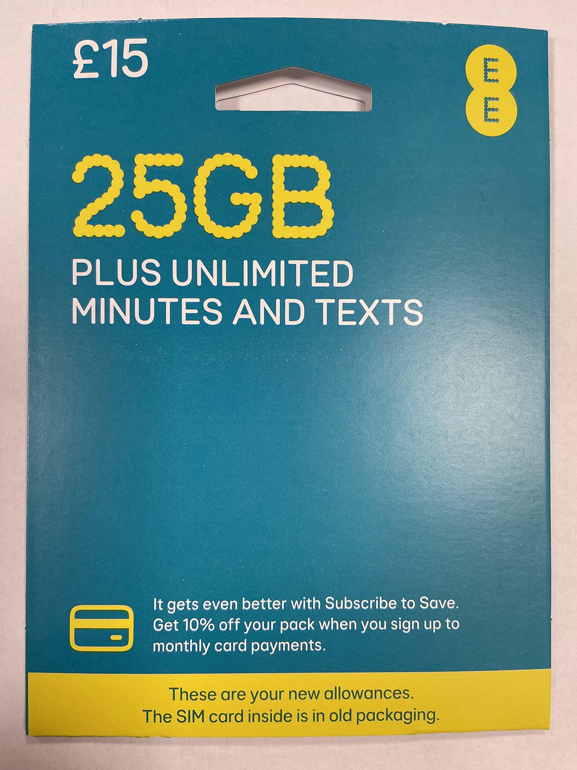 EE £15/30 days for 500 Mins, Unlimited Texts & 5GB data. Pay as you go