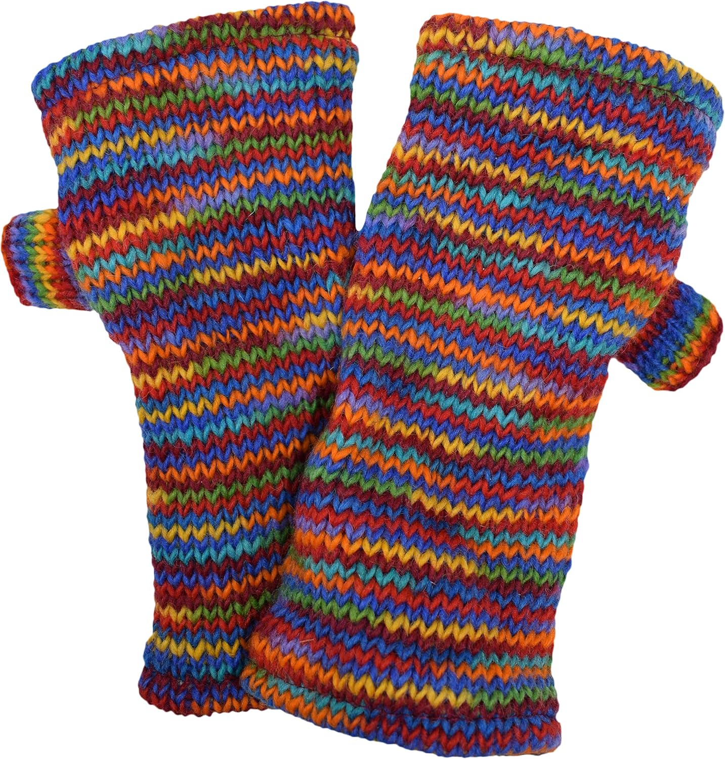 Gheri Women's Warm Woolen Fleece Lined Hand Knitted Striped Mittens Handwarmers