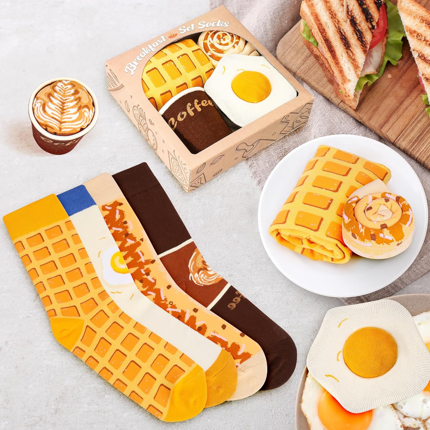 AGRIMONY Funny Breakfast Pancake Socks Box for Men Women Teen Boys - Novelty Fun Funky Crazy Silly Crew Socks - Image 4