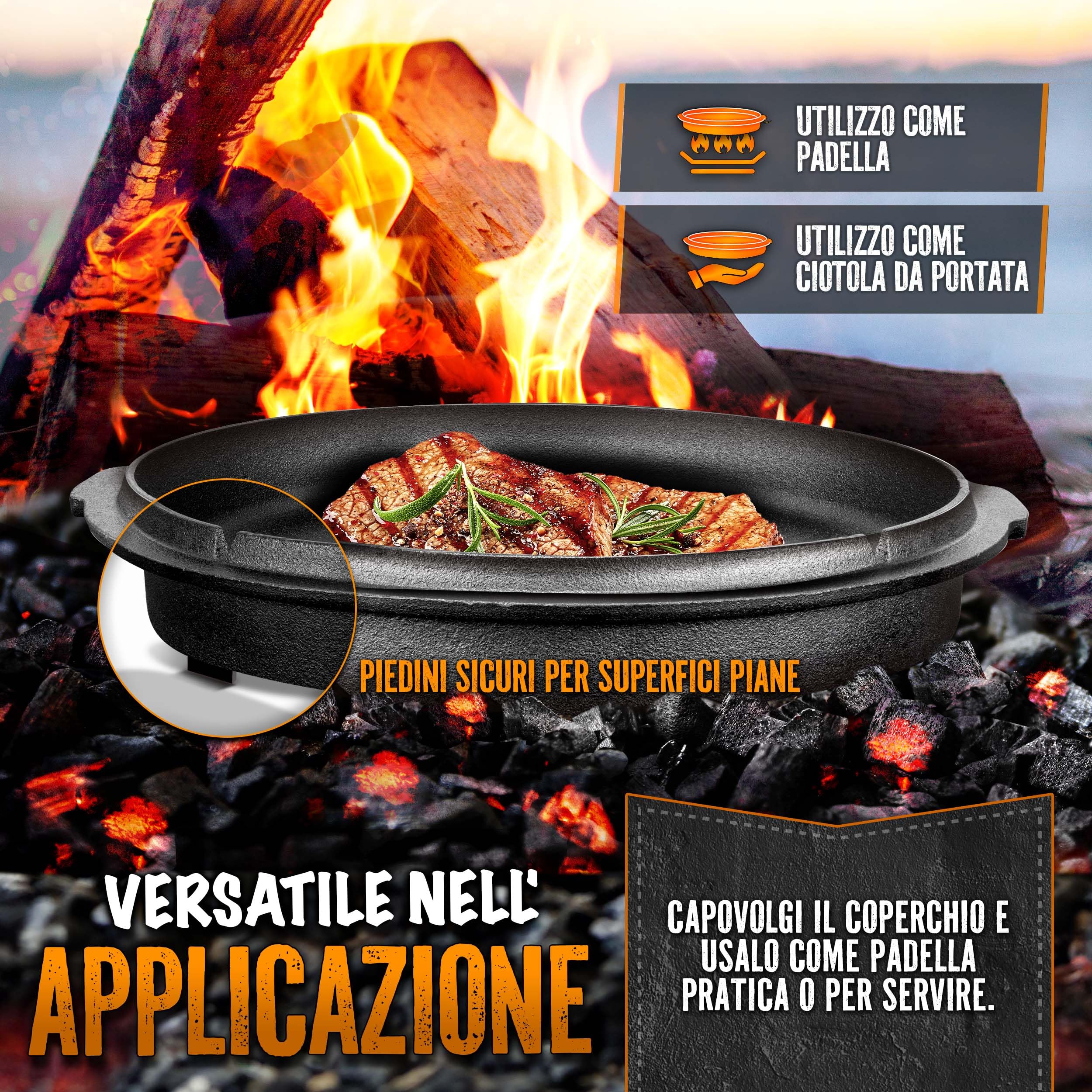 grillas® Pentola Olandese | Dutch Oven | Forno Olandese | Pentola da Fuoco | Casseruola in Ghisa