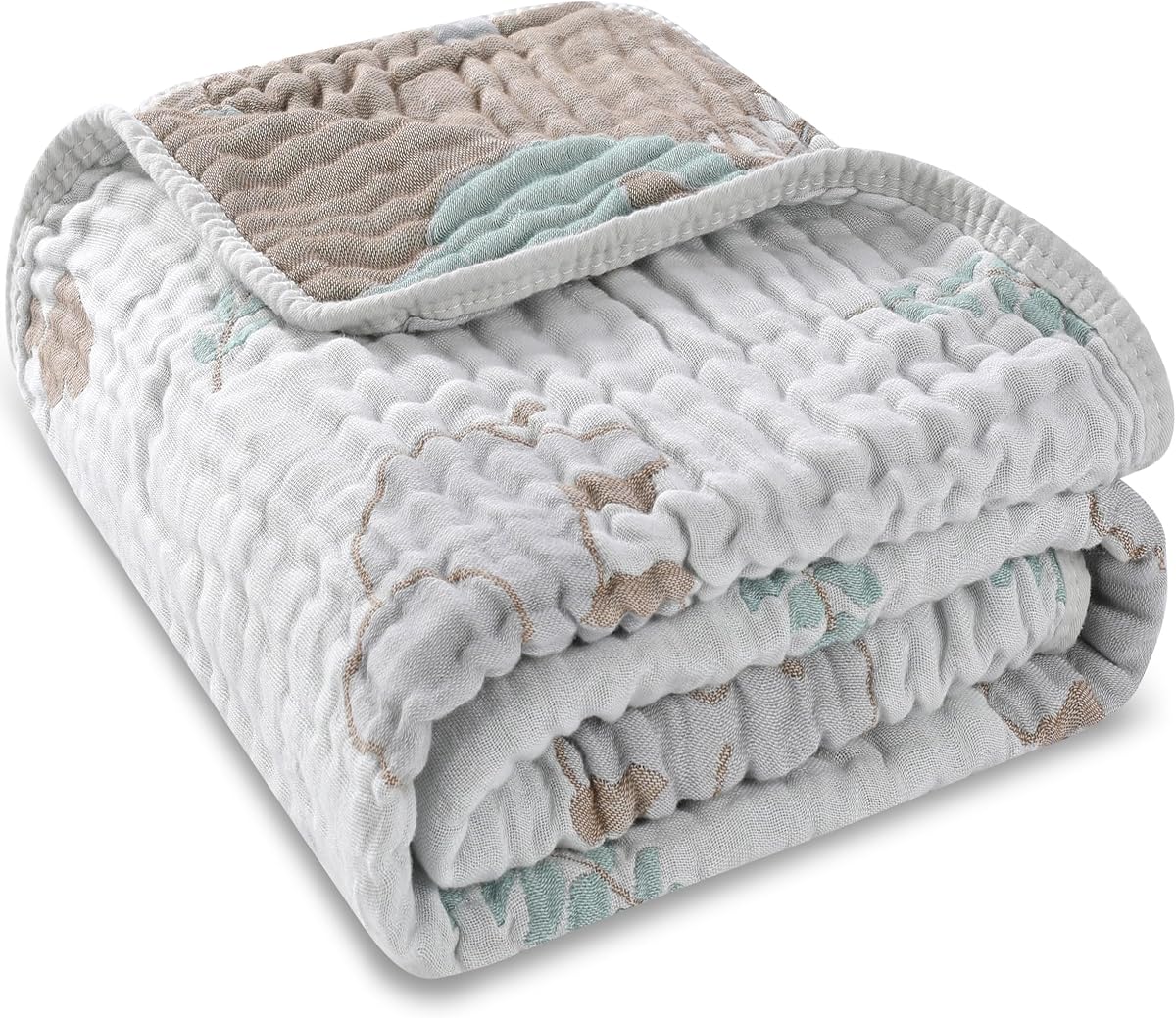 Manta de muselina para bebé, jacquard de mezcla de algodón orgánico (elefante) | 43x43 pulgadas, tejido reversible de 6 capas, gris con tonos tierra, colcha de cuna para niños pequeños, lindo regalo de bebé safari, caja de regalo seleccionada