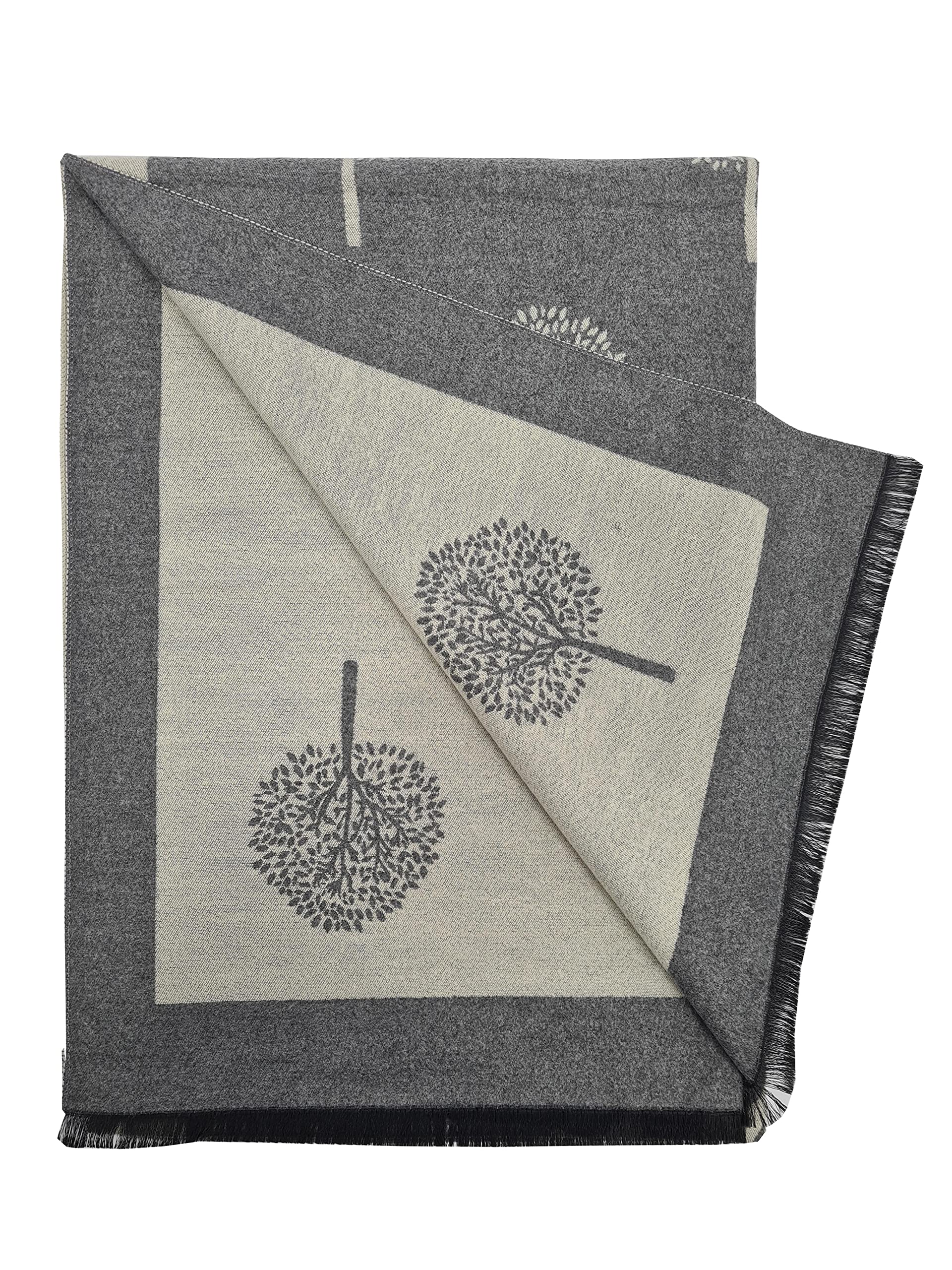 Hazy Blue Heritage Collection - Women's Scarves & Wraps Scarfs For Women Lightweight Designer Reversible Cashmere Feel - Tree of life, Bee, Star, stag designs (Tree Of Life - Grey/Stone)
