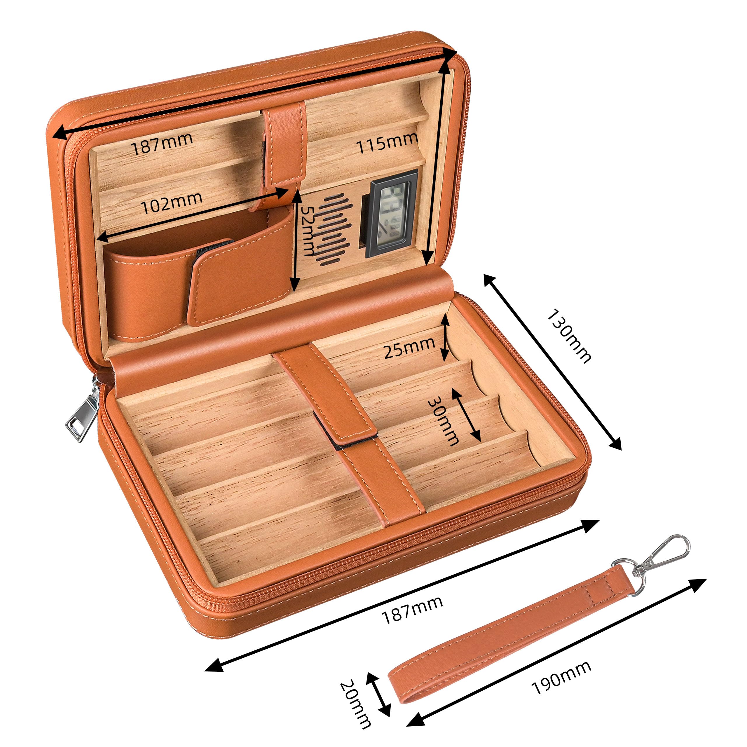 Podróżny humidor na cygara, przenośna skrzynka na cygara ze skóry i drewna cedrowego, z cyfrowym higrometrem i nawilżaczem, pomieści 6 cygar, idealny prezent dla mężczyzn