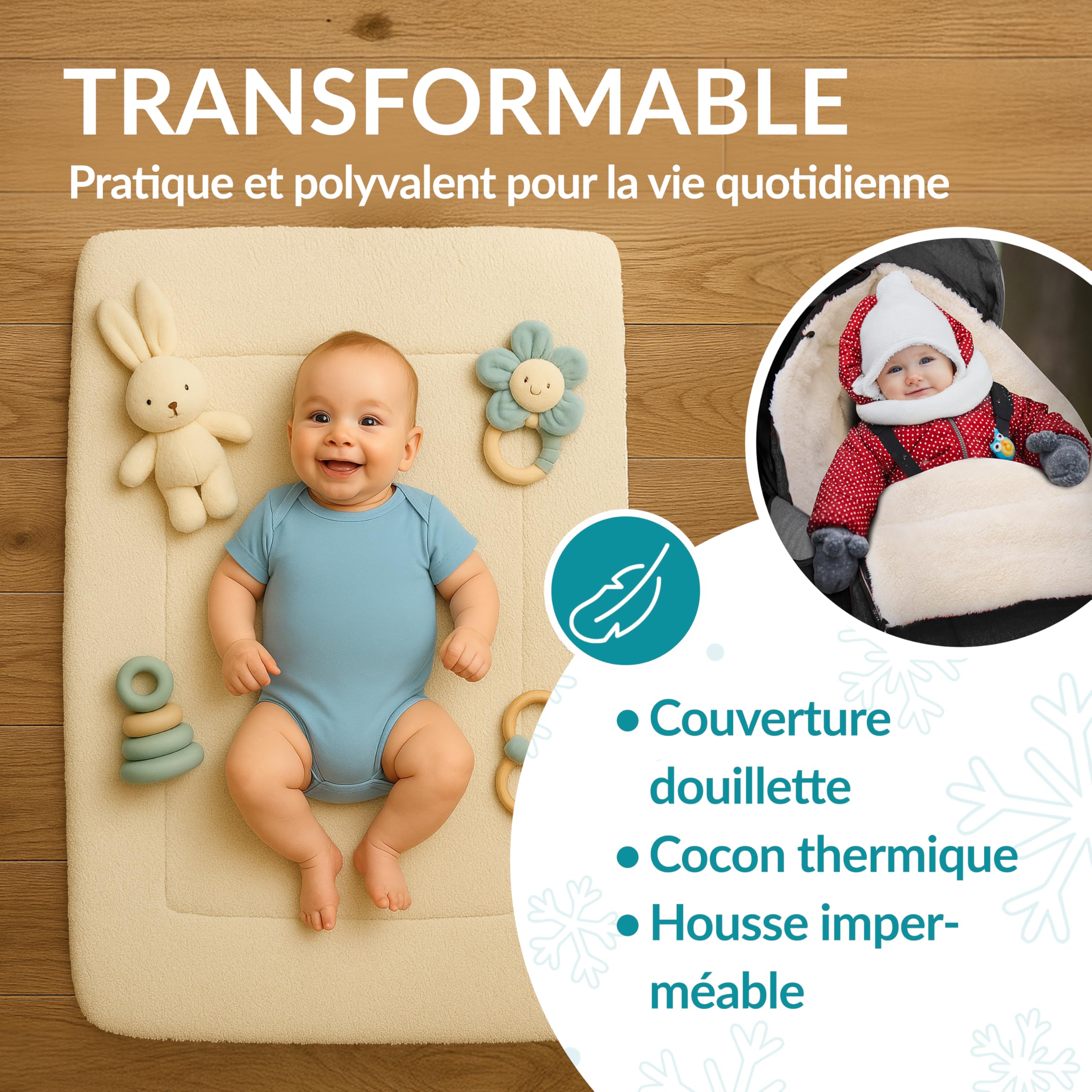 MONZANA® Réducteur de lit bébé Chancelière universelle pour poussette landeau ou siege auto Couverture bebe nid d'ange