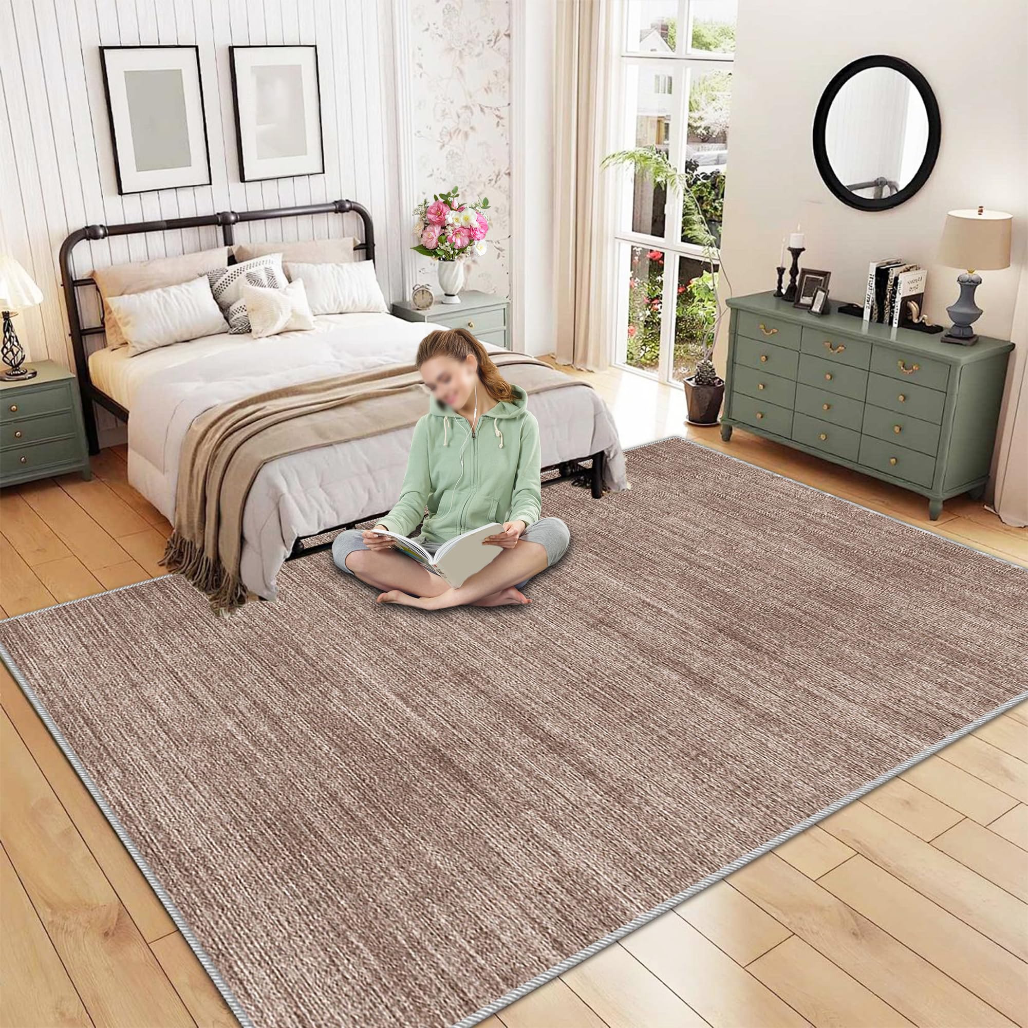 Antypoślizgowy dywanik do salonu 170 x 220 cm dywaniki obszarowe można prać w pralce do sypialni kuchni jadalni pokoju biura do gier mata podłogowa krzesło koła brązowy2