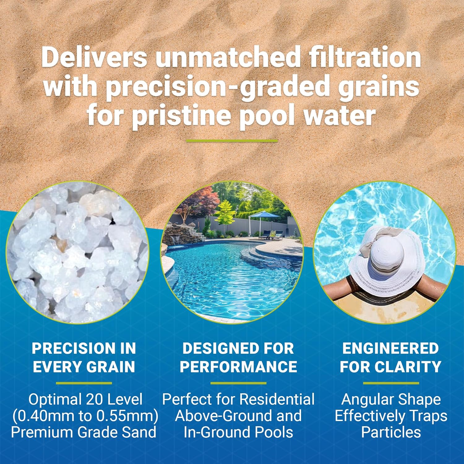 US Silica 10 Pack Silurian 20 Grade Angular Pool Filter Sand, Washed and Screened Angular Particles, Ideal for Pool Filtration and Optimal Water Clarity
