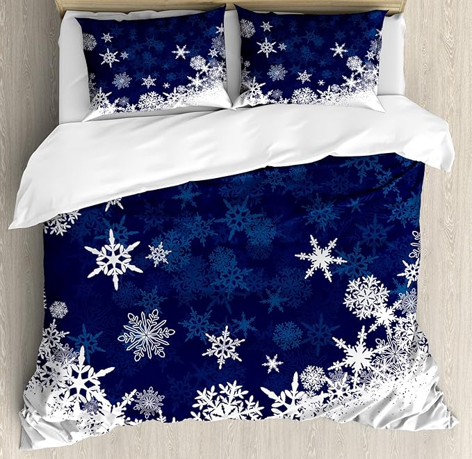 Lunarable Snowflake Duvet Cover Set, Winter Theme Christmas