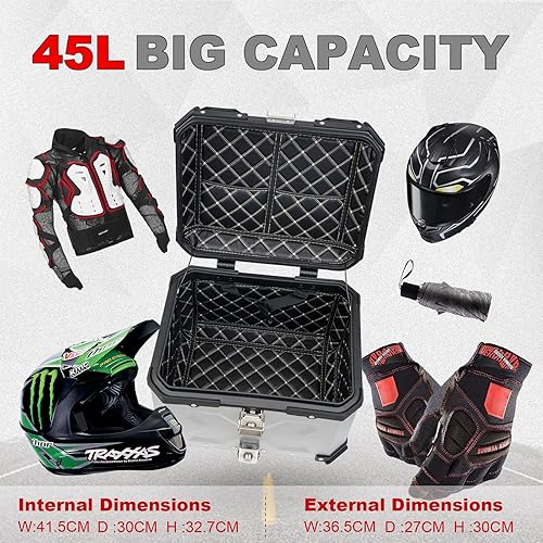 Miniatura 3 de Donpida Funda superior universal para motocicleta, 45 L, caja trasera de motocicleta, maletín de almacenamiento con respaldo, bloqueo de seguridad y