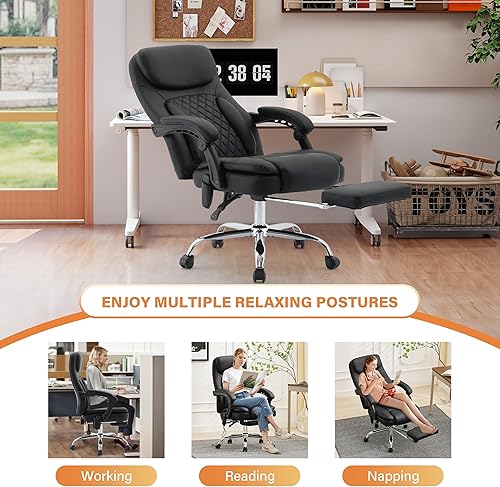 Miniatura 7 de Silla de oficina de masaje de 500 libras, silla de oficina ejecutiva de 6 puntos de vibración y calor, silla de escritorio cómoda reclinable de 135