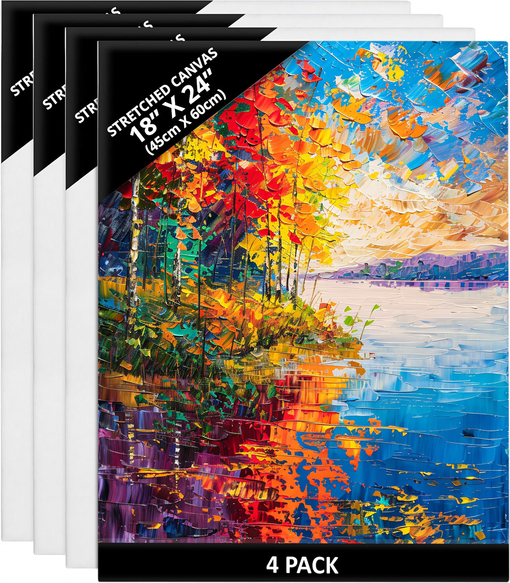 Belle Vous Blank Canvas for Painting (4 Pack) - 45 x 60cm (18 x 24 inches) - Pre Stretched Large Canvases for Painting - Canvas Board - Suitable for Acrylic and Oil Paint