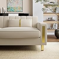 Vista 5 de Juego de 2 sofás para sala de estar, sofá de 2 plazas de 86" de terciopelo beige con 4 almohadas y patas de metal dorado, sofá tapizado moderno