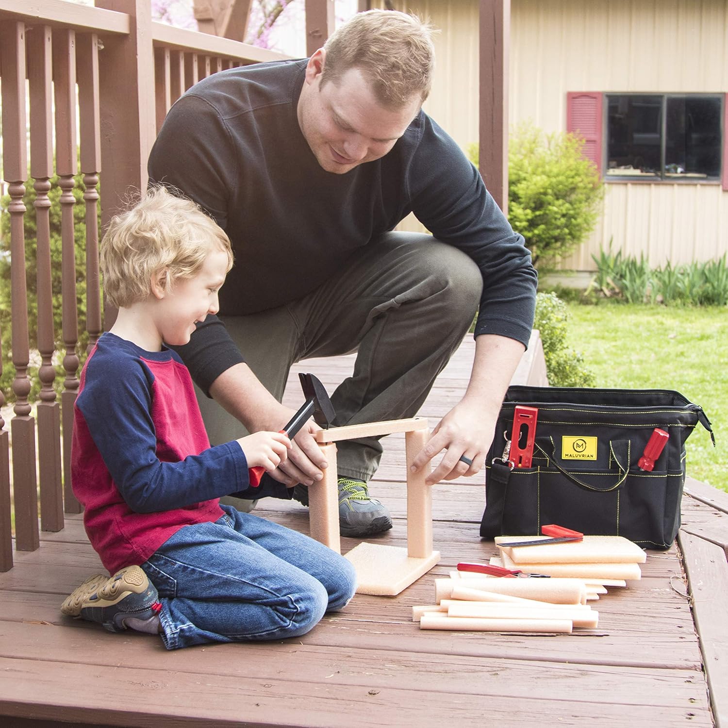 MALUVRIAN Educational Toys Building Toys - Plastic Tools - Kid Toys STEM Toys for Boys and Girls - Real Tool Bag Construction Toys Arts and Crafts Foam Wood Pretend Play Creative Toys Kids Tool Set : Toys & Games