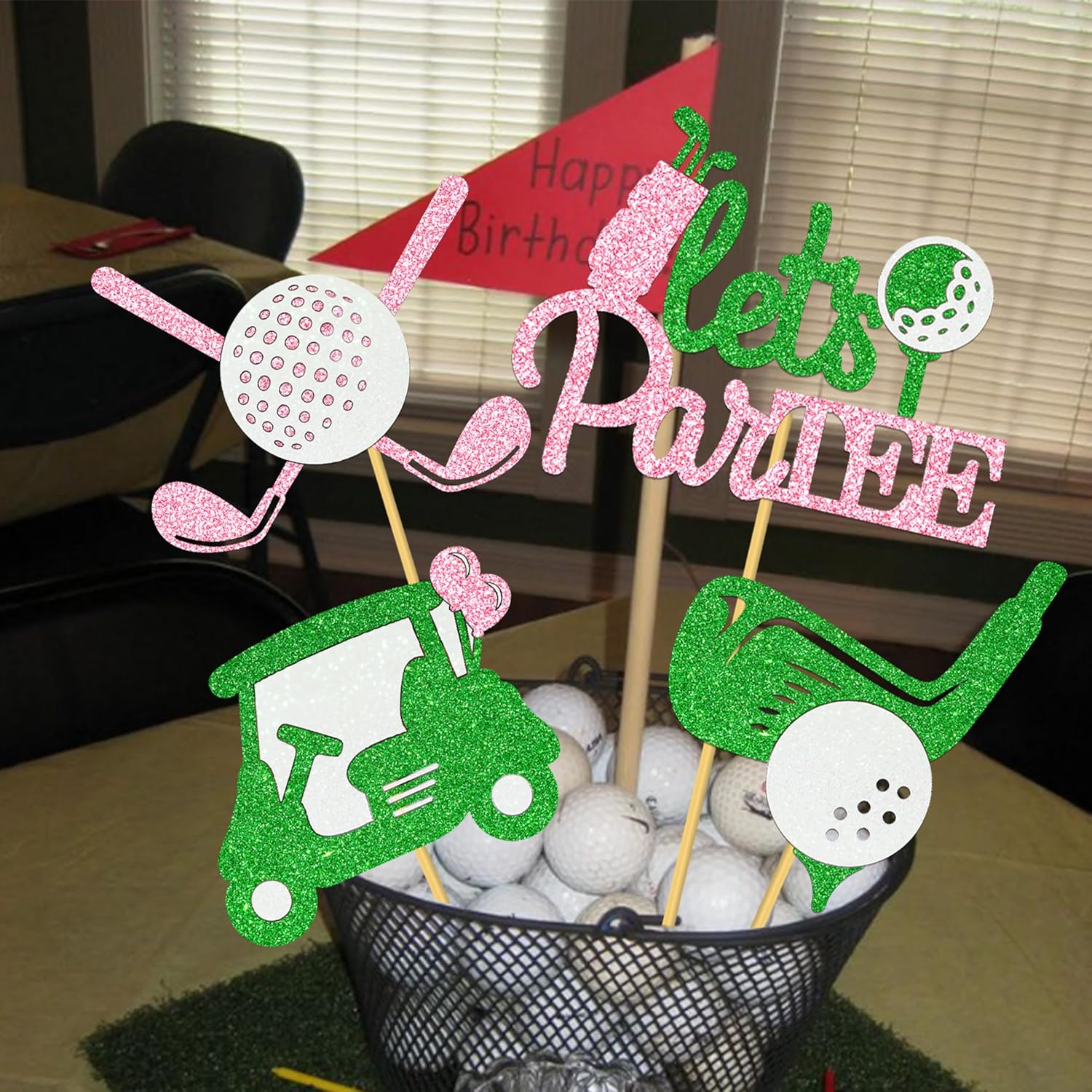 18pcs Glitter Golf Party Centerpiece Sticks Pink and Green Golf Ball Theme Centerpiece Decorations for Girls Golf Let's Partee Party Supplies - Image 8