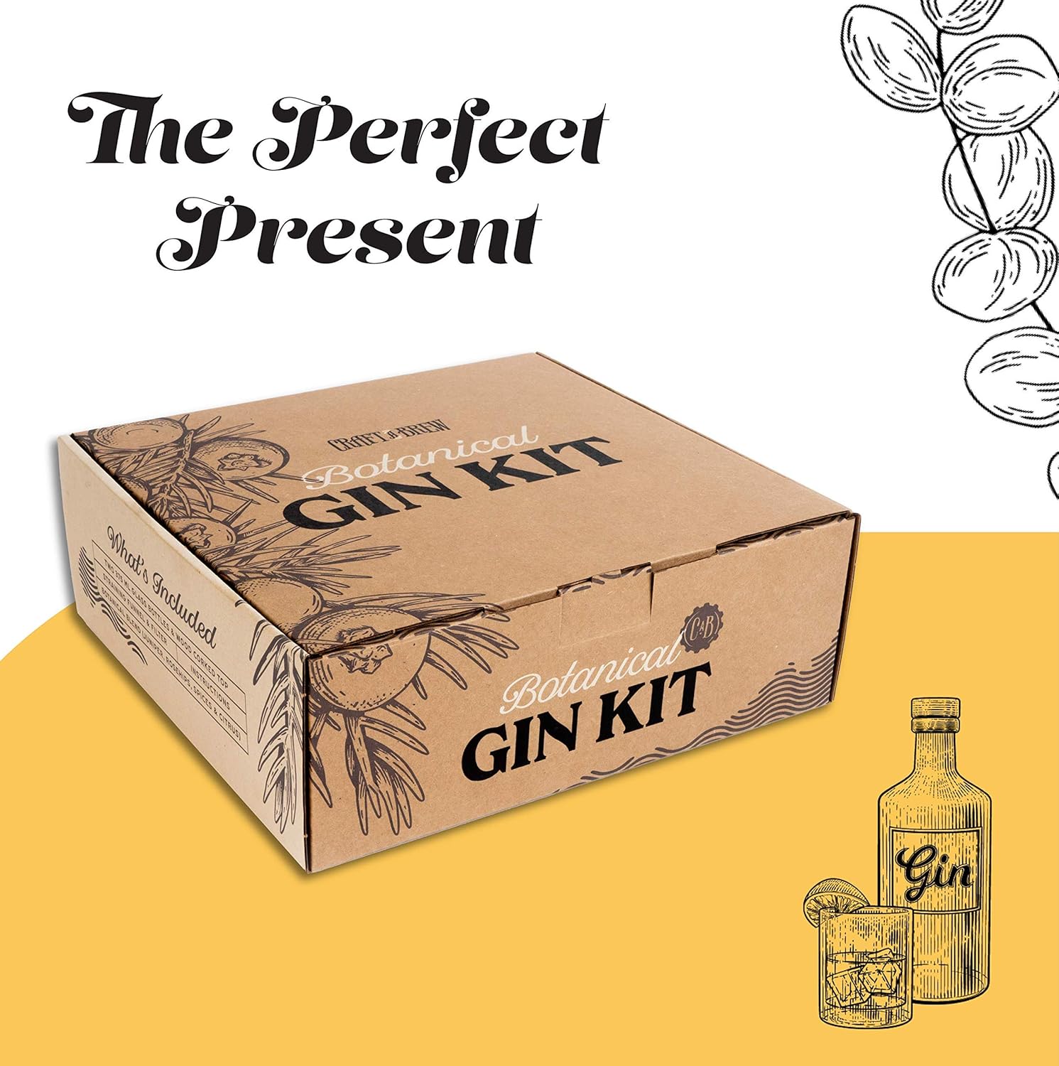 Craft A Brew - Gin Kit - Botanical Blend - For DIY Home Brewing - Includes Two 375mL Glass Bottles, Straining Funnel, Step-by-Step Instructions