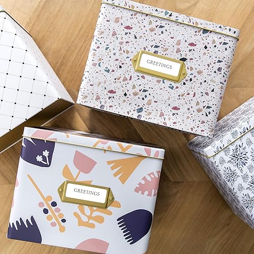 Vista 18 de Jot & Mark Juego de caja organizadora de tarjetas de felicitación, caja de lata decorativa para recetas, separadores de pestañas, tarjetas de Meadow