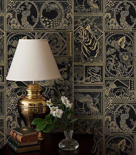 Erfoni Black and Gold Wallpaper Vintage Peel and Stick Wallpaper