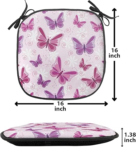 Miniatura 5 de Ambesonne Juego de 2 cojines de asiento para silla morados, mariposas abstractas sobre fondo floral, ilustración romántica femenina, acolchado de