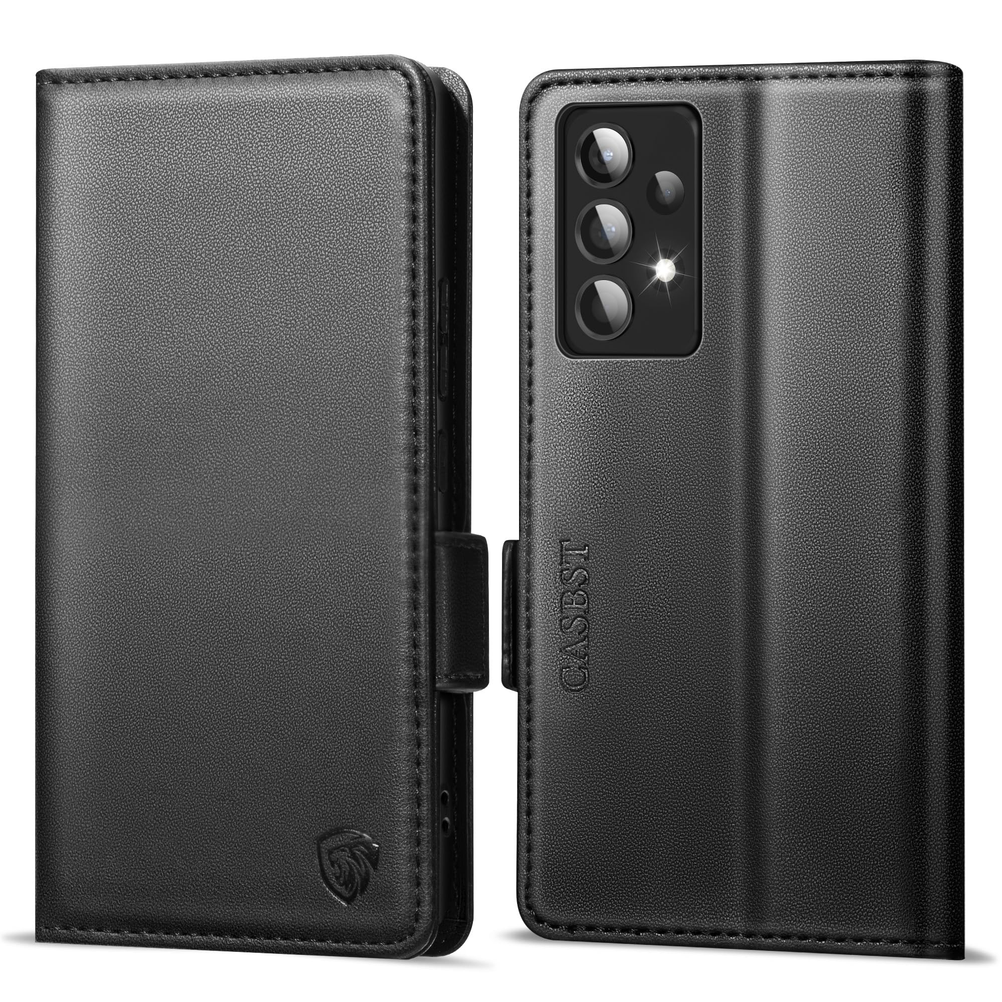 CASBST Handyhülle für Samsung Galaxy A50/A30S Hülle, Premium Leder Schutzhülle Klappbar für Samsung Galaxy A50 Flip Case mit Kartenfach Ständer Magnet Klapphülle für Samsung A50 Hülle (Schwarz)