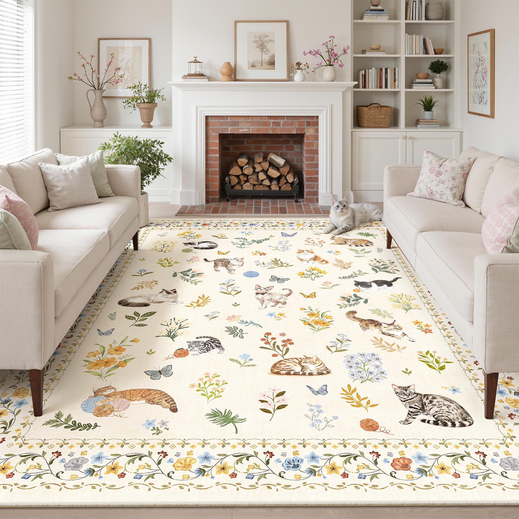 Soalmost Cat 9x12 Area Rugs for Living Room, Washable Soft Rugs Beige — image 1