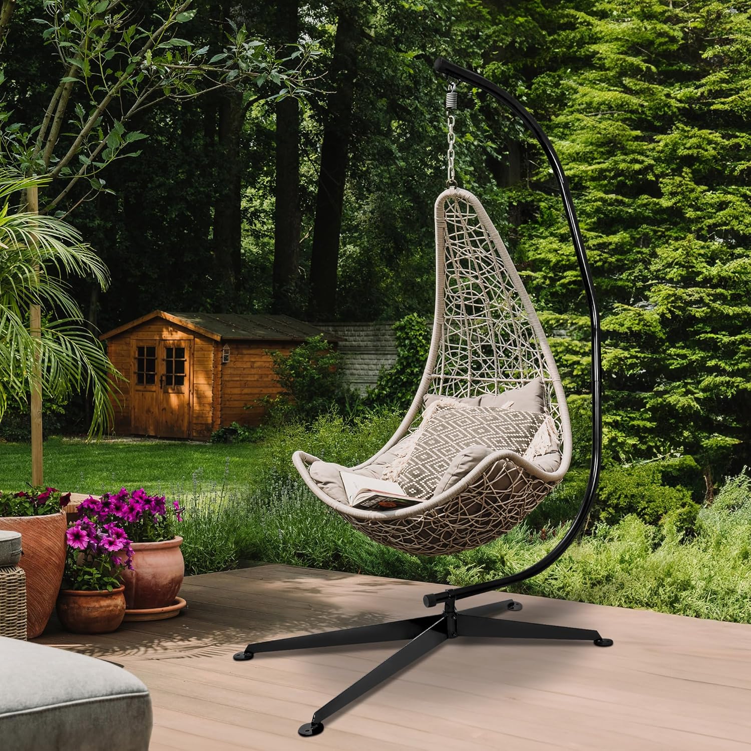 ZENY Hanging Chair Stand Hanging Hammock Stands Heavy Duty Steel C Stand Frame for Hanging Hammock Swing Chair Indoor Outdoor Stand Only