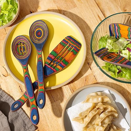 Miniatura 4 de Juego de utensilios de cocina de madera de 5 piezas, cucharas de madera para cocinar, utensilios de madera de Pakka para cocinar y servir, agarre