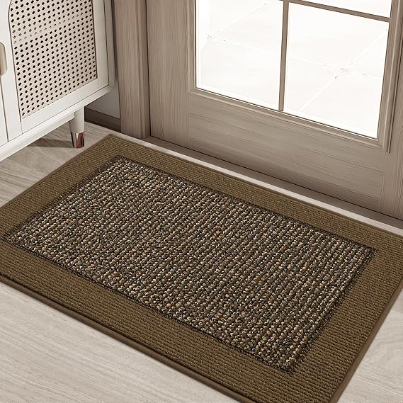 BEQHAUSE Indoor Door Mat 20 x 32, Dirt Trapper Door Mats Non-Slip Entryway Rugs Washable, Trap Dirt Absorbent Welcome Mat, Low Profile Floor Mats for Front Back Door and Entryway, Brown