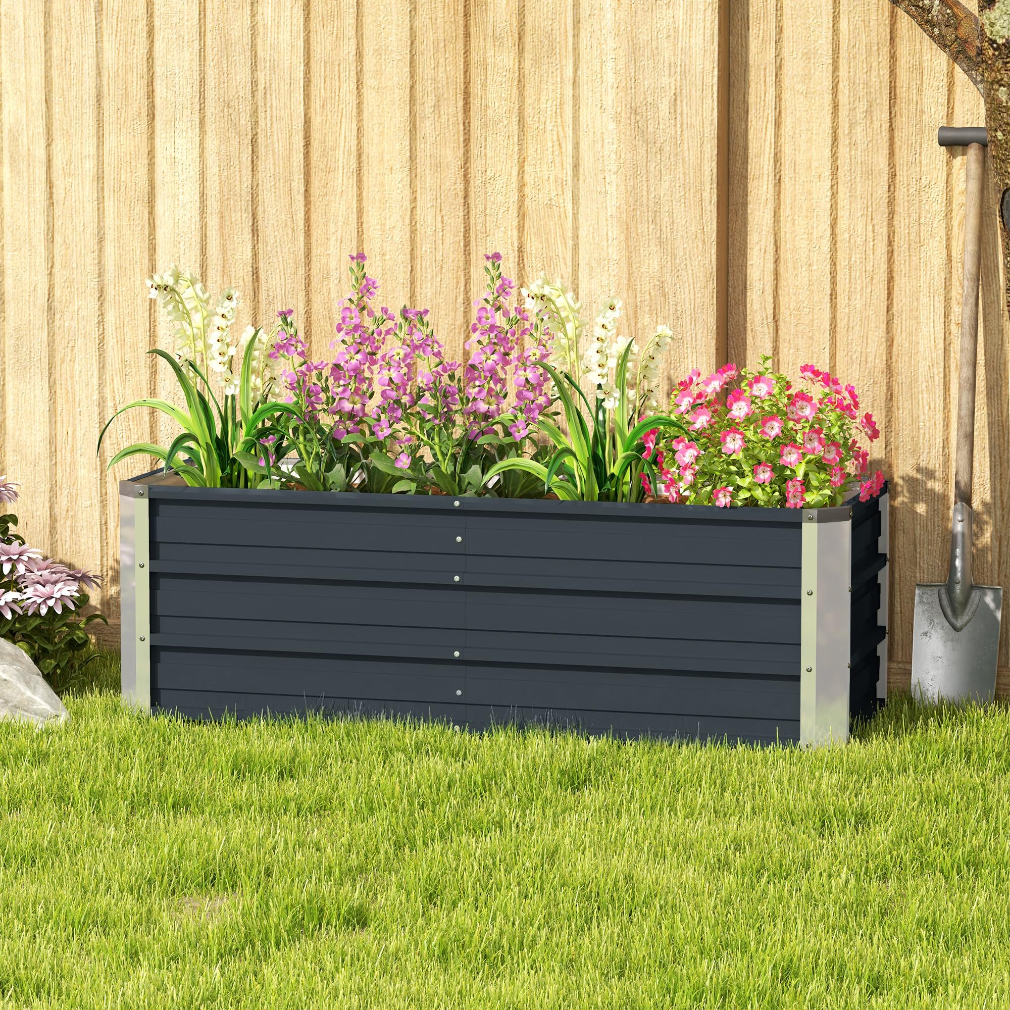 Outsunny Hochbeet aus Stahl mit Handschuhe 125 x 47 x 44 cm Kohlegrau | Schmal Gartenbeet, Pflanzkasten, Blumenkasten, Blumenkübel
