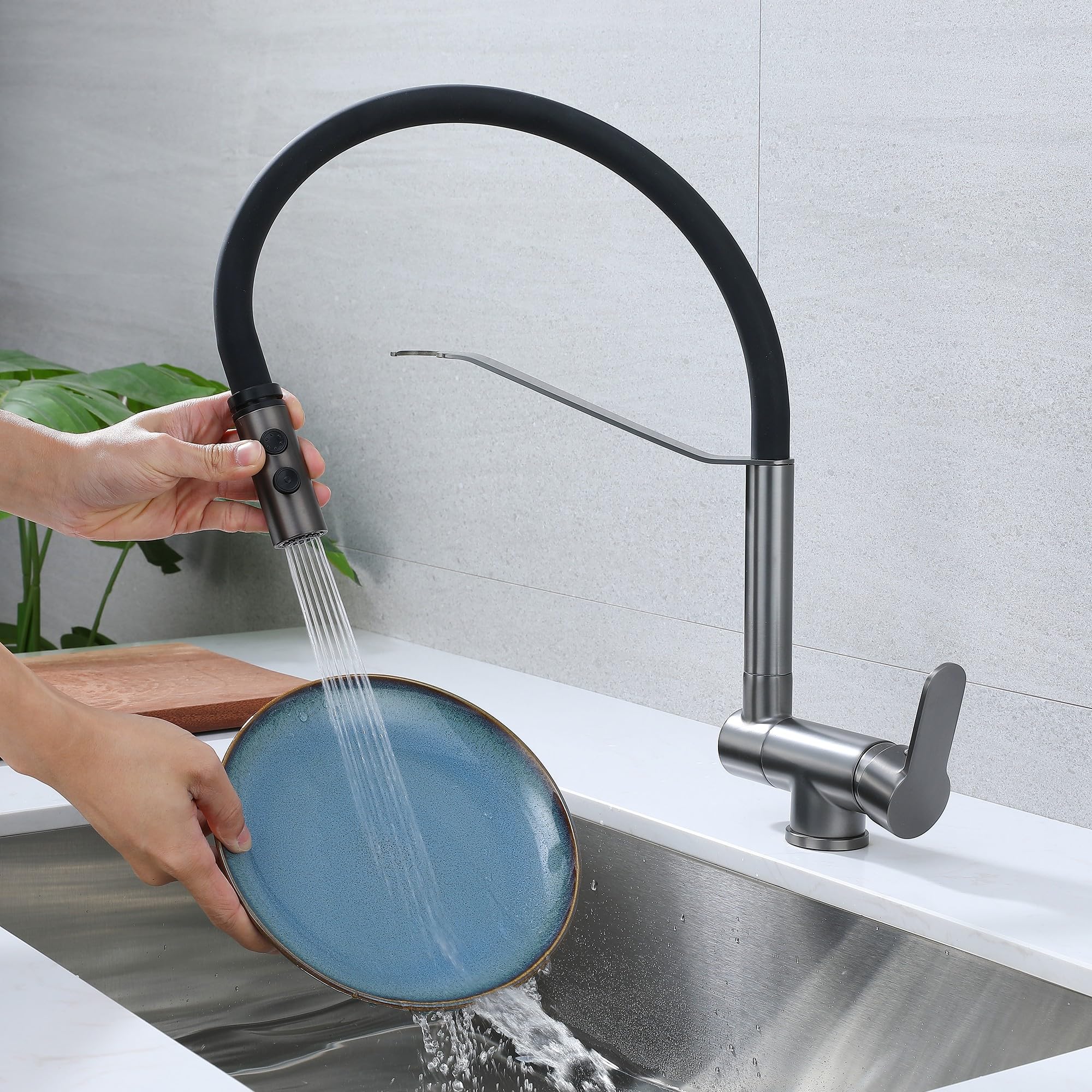 Grifo Abatible Cocina SJQKA, Salida De Agua De Modo Dual, Latón, Sin Plomo - ¡Ideal Para Fregadero Grifo Cocina Abatible Y Plegable Para Ventana