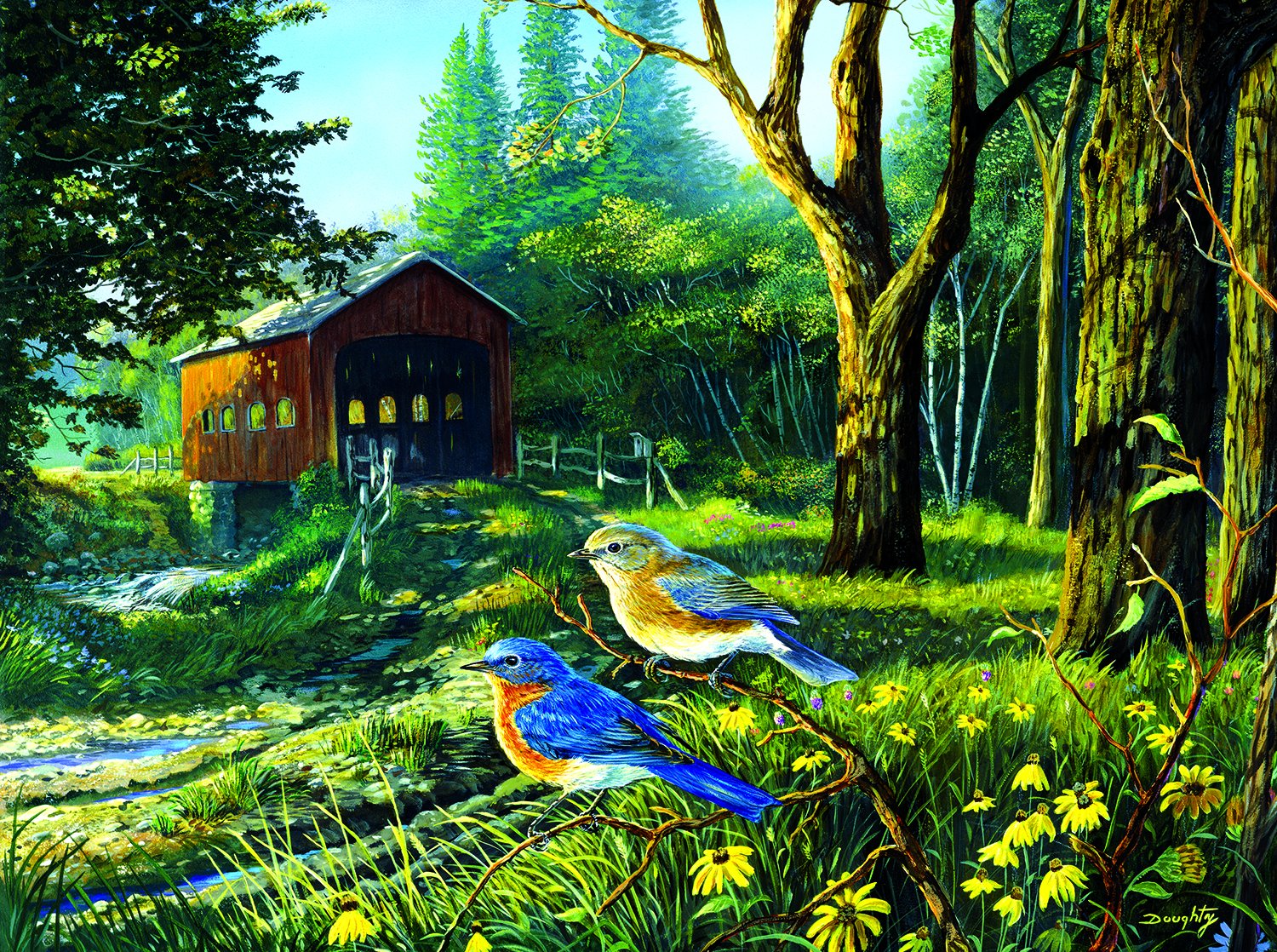 SUNSOUT INC - Sleepy Hollow Blue Birds - 1000 pc Jigsaw Puzzle by Artist: Terry Doughty - Finished Size 20" x 27" - MPN# 71108