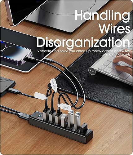 Miniatura 5 de Nearockle - Juego de 32 etiquetas para cables y bridas de silicona para cables, reutilizables, 16 bridas para cables + 16 etiquetas de cable para