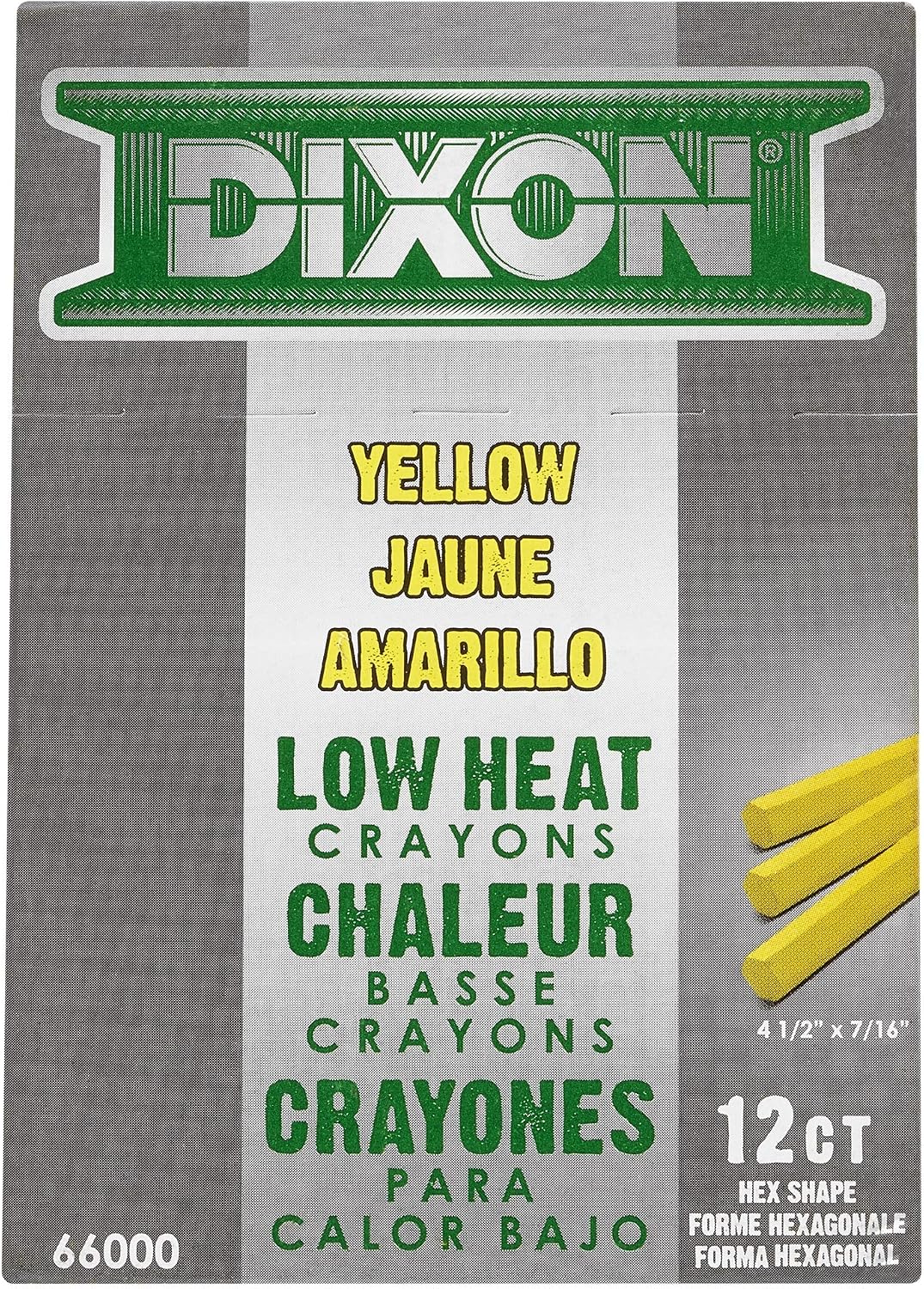 DIXON Industrial Low Heat Melt- Metal Marking Crayons, Hex 4-1/2 x 1/2", Yellow, Pack of 12 (66000)