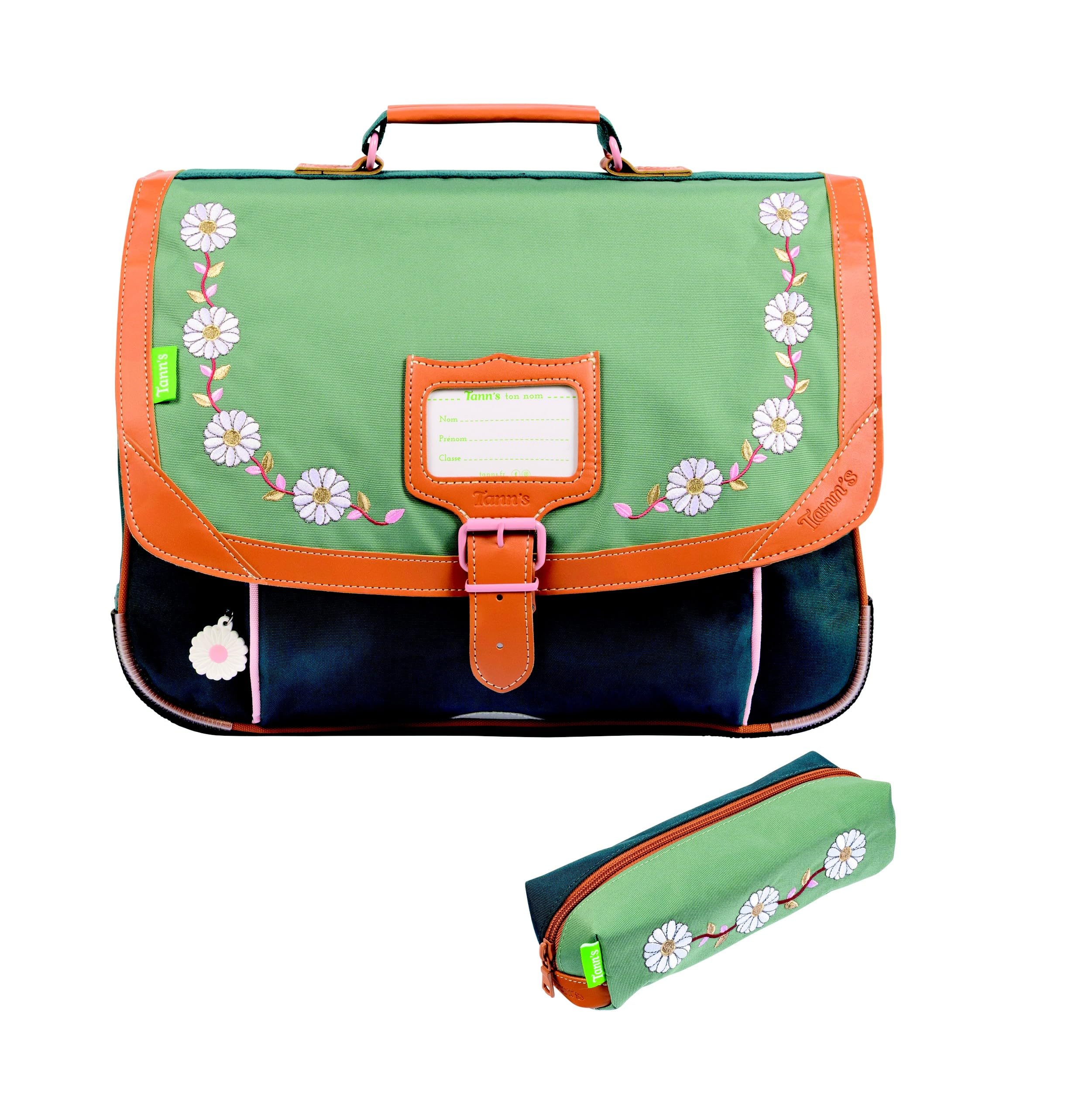 Blumie Shop Lot Cartable 38 cm + Trousse Rectangulaire Assortie + 1 Crayon Fantaisie Bois (Agathe)