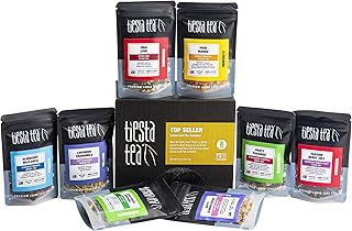 Tiesta Tea - Favorites Starter Tea Sampler Dry Flight Set | High to No Caffeine Hot & Iced Tea | Premium Loose Leaf Tea Sample Set with Green, Herbal, Black & Chai Tea - 8 Resealable Sample Pouches