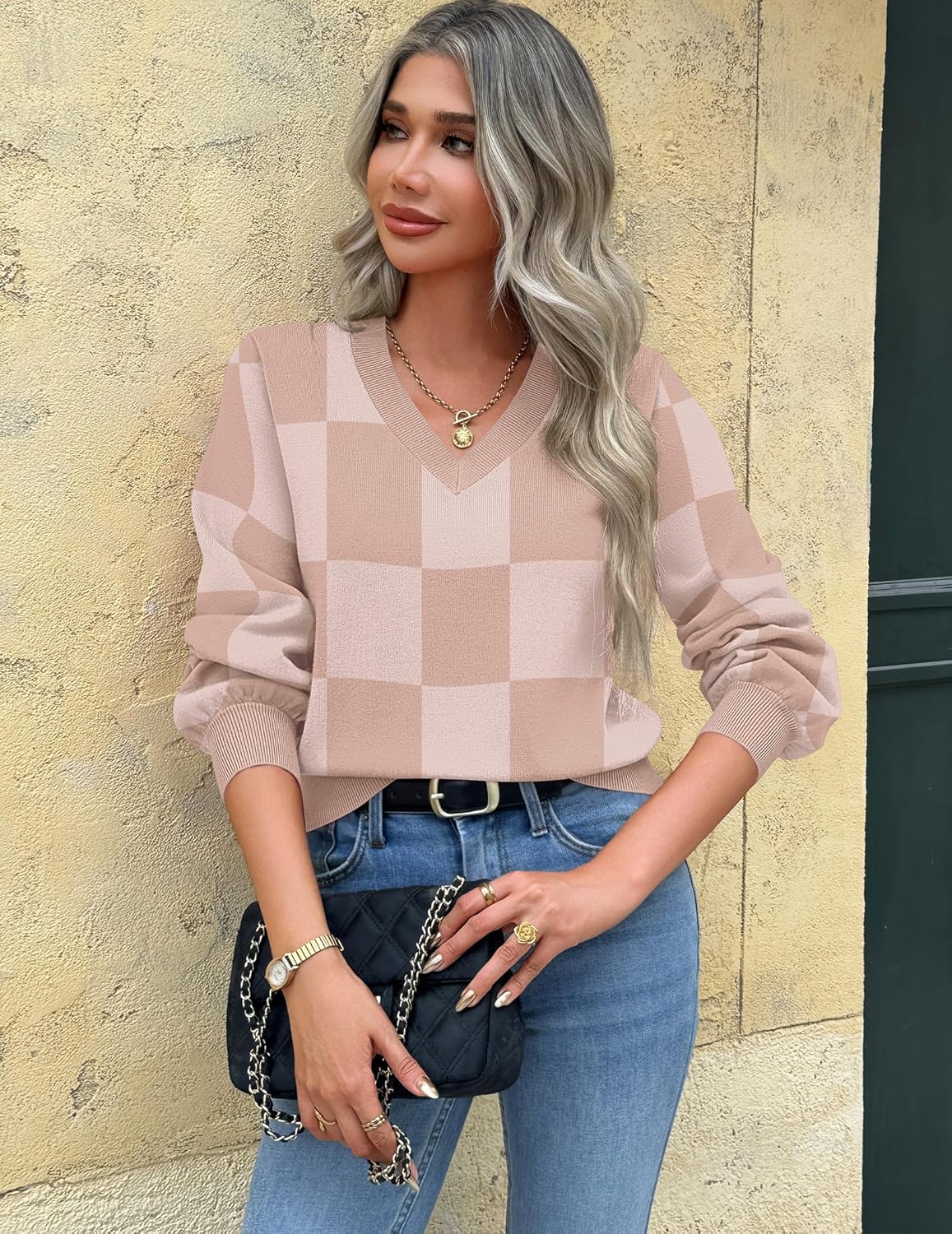 Zeagoo Women's 2025 Fall V-Neck Cropped Sweater Trendy Long Latern Sleeve Ribbed Knit Pullover Crop Tops - Image 2