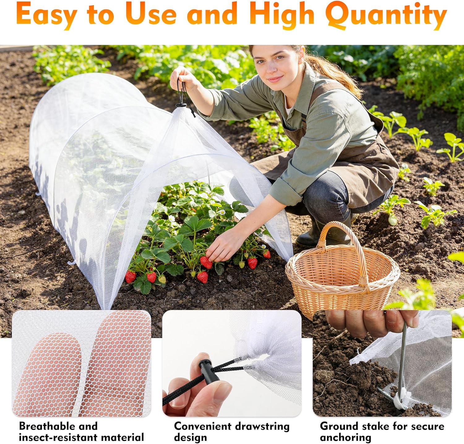 2PCS warmfarm 4ft Garden Row Accelerator Plants Cover, Pop Up Garden Bed Tunnel Net with 6 Stakes, Ready-to-Use Design Garden Beds Vegetable Rows Plant Protector for Protecting Vegetable Fruit