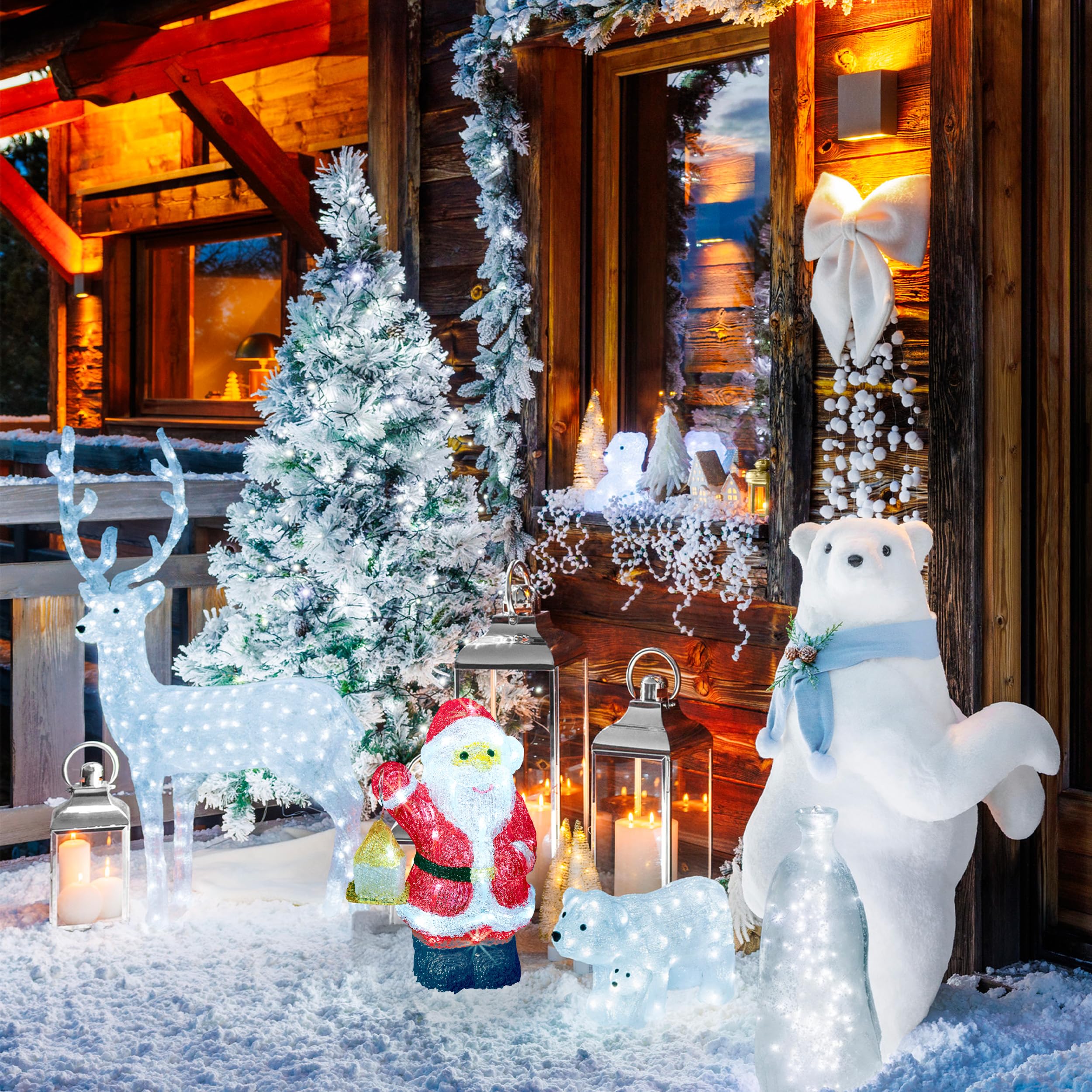 FEERIC LIGHTS & CHRISTMAS Papá Noel con Farol Luminoso Exterior H 30 cm 40 LED + Transformador