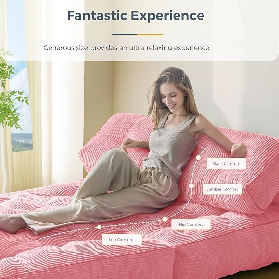 MAXYOYO Folding Sofa Bed, Convertible Sleeper Chair with Pillow Foldable Mattress with Back Support, Portable Fold Out Chair Bed Comfy Floor Sofa Lounge for Living Room Bedroom, Pink,Double