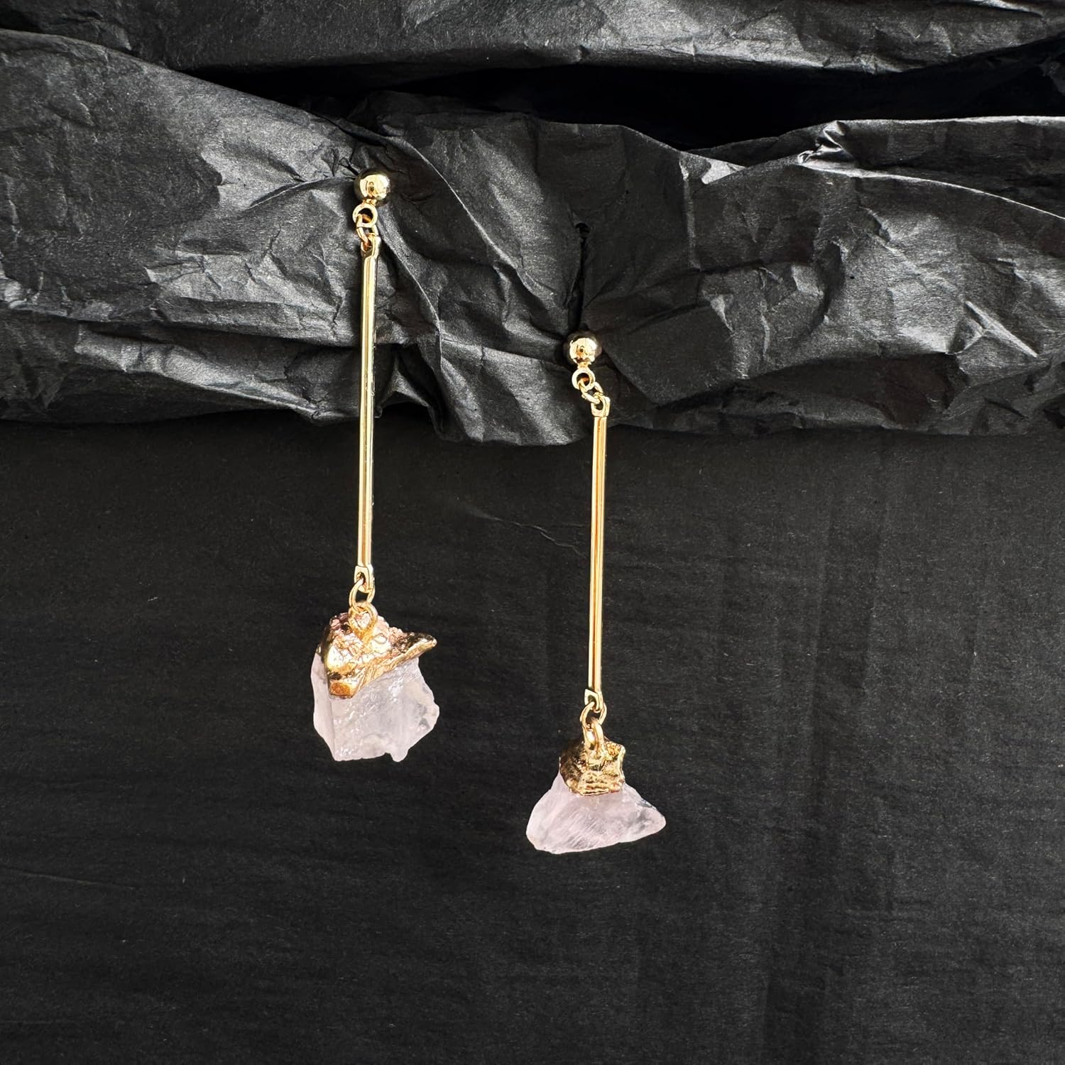 Healing Crystal Earrings with Natural Clear Quartz, Amethyst, Rose Quartz, Black Tourmaline | 18K Gold Plated Dangle Drop Earrings | Women's Jewelry Gift