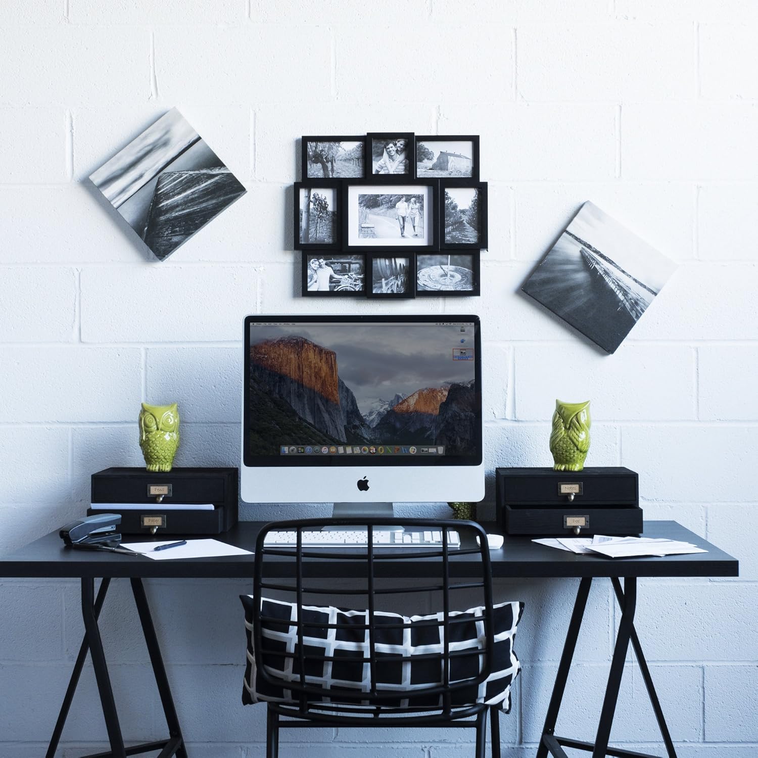 Wallniture Home Office Desktop Organizer - 2 Drawer Wooden Monitor Riser - Printing Paper Storage Solution Set of 2 (Black)