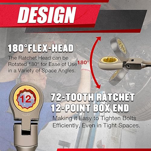 Miniatura 6 de Juego de 12 llaves métricas de trinquete de cabeza flexible de 180, llaves de velocidad maestras de combinación de trinquete, 72 dientes,